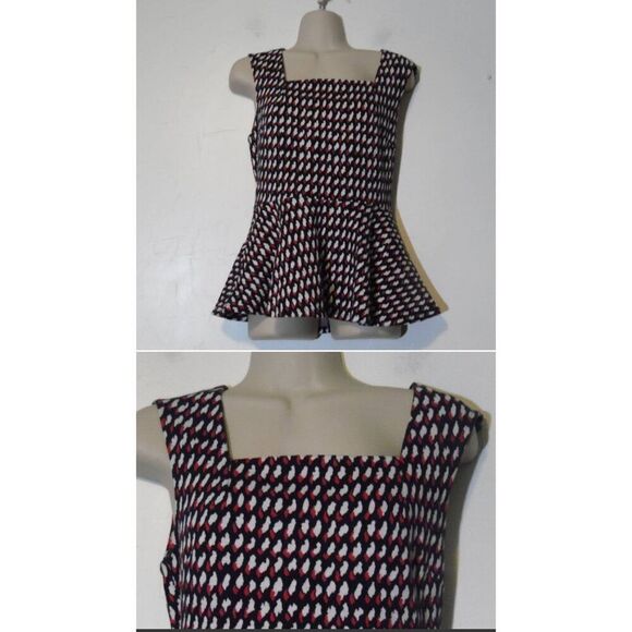 Anthropologie Shirt Ladies Small Eri and Ali Peplum‎ Sleeveless Navy Red - Picture 3 of 7